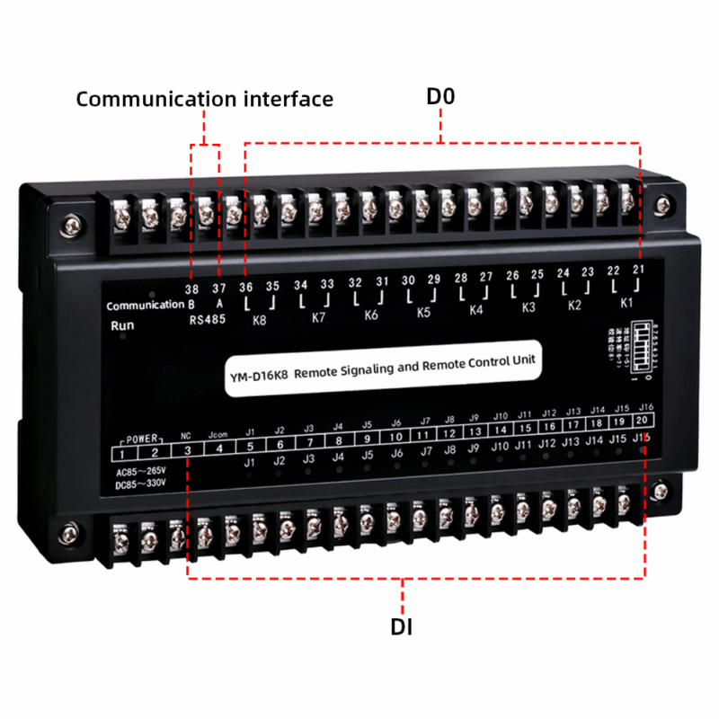YADA YM-D16K8 Remote Signaling and Control Unit | 16DI 8DO RS485 Modbus ...